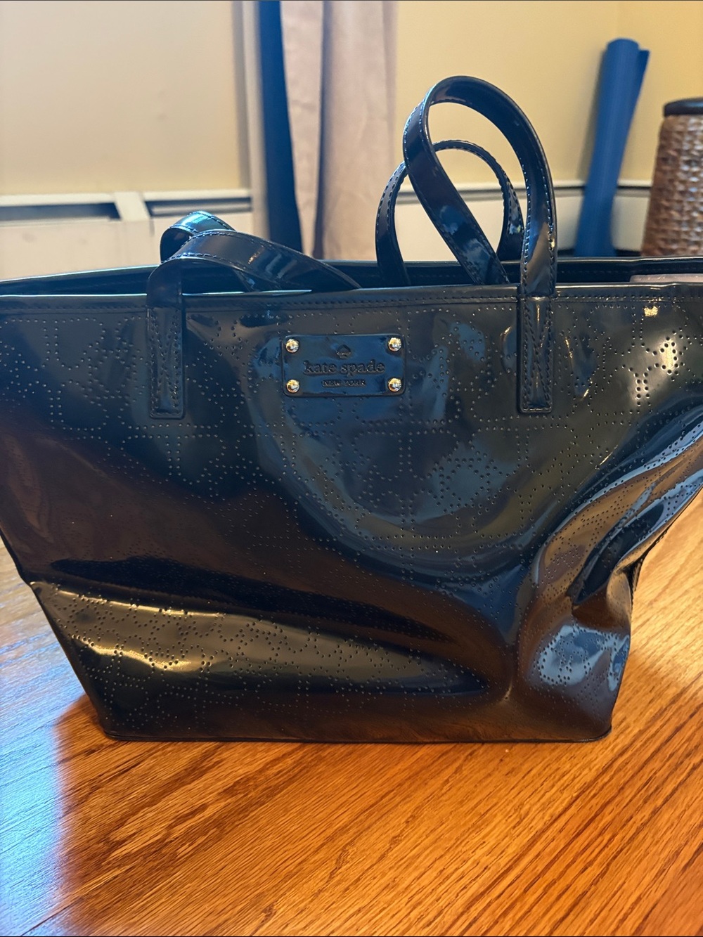 kate spade Black Patent Perforated Tote
